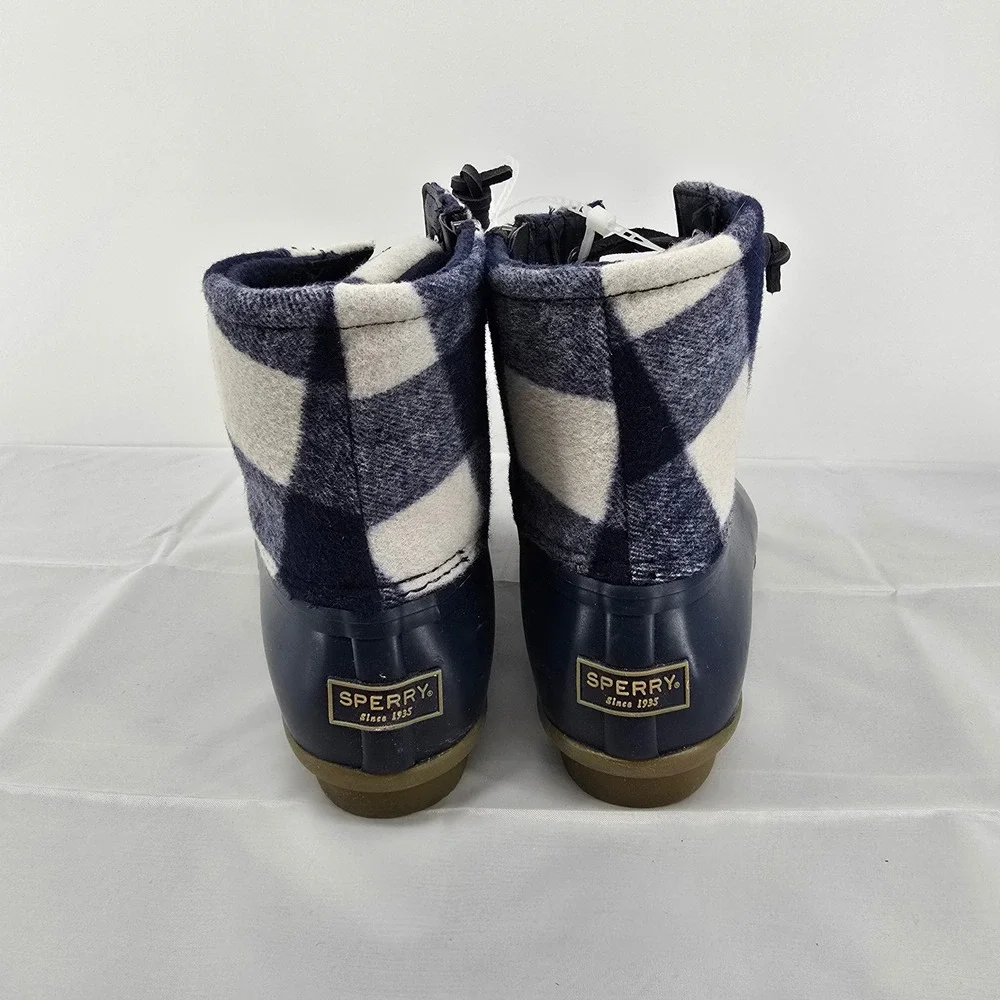 Sperry Women's Duck Boots Plaid‎ Upper Navy Rubber Waterproof Ankle Size 6.5